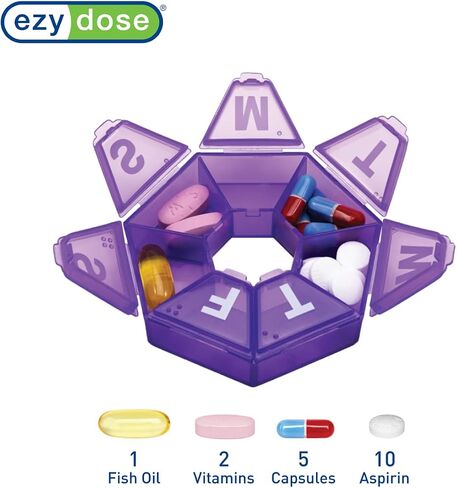EZY DOSE Weekly Pill Organizer, Medicine Box, and Vitamin Planner, Travel Pill Planner, Portable Storage, 7-Sided, Black, BPA Free in Kuwait
