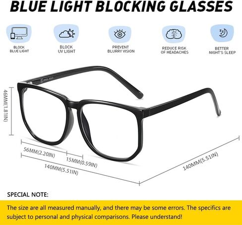 SHEEN KELLY Vintage Oversized Blue Light Blocking Glasses - Square Frame, Black/Tortoiseshell, Large Clear Lens in Kuwait