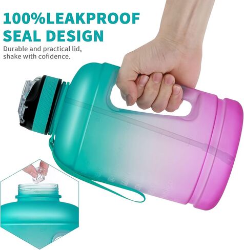 بوتل بوتل زجاجة مياه تحفيزية كبيرة نصف جالون/64 اونصة مع ماصة ومقبض (ازرق ارجواني) in Kuwait