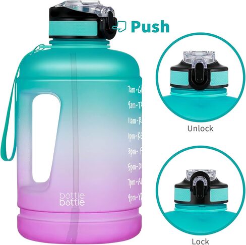 بوتل بوتل زجاجة مياه تحفيزية كبيرة نصف جالون/64 اونصة مع ماصة ومقبض (ازرق ارجواني) in Kuwait