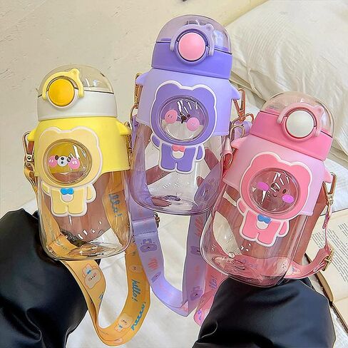 زجاجة مياه kawaii زجاجات مياه لطيفة للفتيات، زجاجة مياه kawaii مع قش وحزام قابل للتعديل، زجاجة شرب محمولة مقاومة للتسرب خالية من مادة bpa للمدرسة والسفر والرياضات الخارجية، 24oz (قطة أرجوانية) in Kuwait