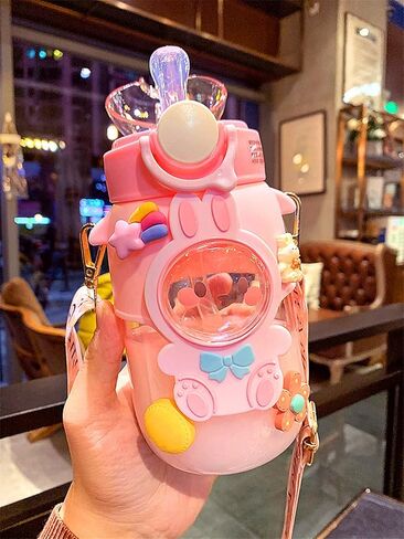 Kawaii Water Bottle Cute Water Bottles for Girls, Kawaii Water Bottle with Straw and Adjustable Strap, Portable Leakproof BPA-Free Drinking Bottle for School Outdoor Sports Travel, 24oz (Blue) in Kuwait