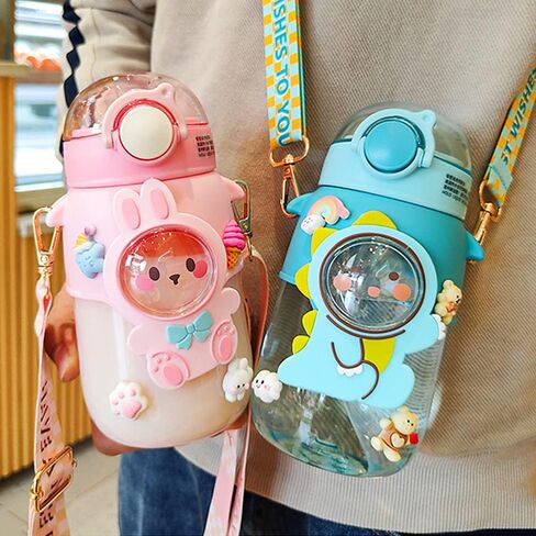 Kawaii Water Bottle Cute Water Bottles for Girls, Kawaii Water Bottle with Straw and Adjustable Strap, Portable Leakproof BPA-Free Drinking Bottle for School Outdoor Sports Travel, 24oz (Blue) in Kuwait