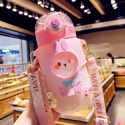 Kawaii Water Bottle Cute Water Bottles for Girls, Kawaii Water Bottle with Straw and Adjustable Strap, Portable Leakproof BPA-Free Drinking Bottle for School Outdoor Sports Travel, 24oz (Blue) in Kuwait