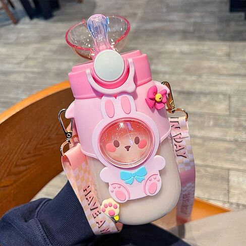 Kawaii Water Bottle Cute Water Bottles for Girls, Kawaii Water Bottle with Straw and Adjustable Strap, Portable Leakproof BPA-Free Drinking Bottle for School Outdoor Sports Travel, 24oz (Blue) in Kuwait