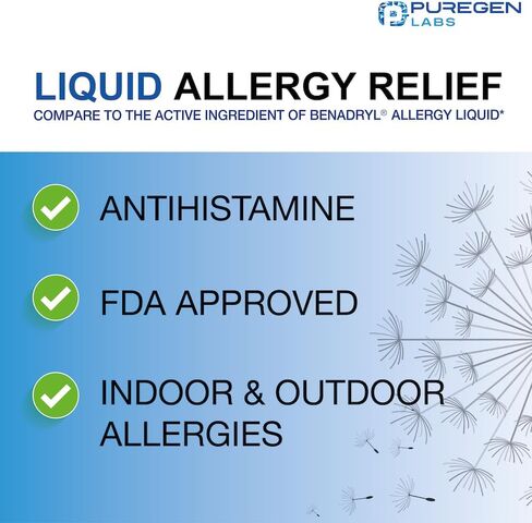 Puregen Labs Allergy Relief Oral Solution, Diphenhydramine HCl 12.5mg/5 mL, Antihistamine, Cherry Flavor, 16 Ounces in Saudi Arabia