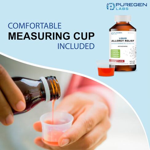 Puregen Labs Allergy Relief Oral Solution, Diphenhydramine HCl 12.5mg/5 mL, Antihistamine, Cherry Flavor, 16 Ounces in Saudi Arabia