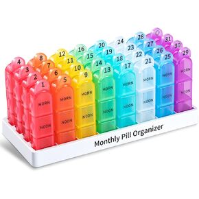 Zoksi Monthly Pill Organizer 3 Times a Day, One Month Pill Box Organizer Morn-Noon-Eve, 30 Day Pill Case for Travel, 31 Day Medicine Organizer with 32 Removable Compartments for All Meds in Kuwait