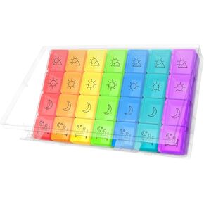 منظم أقراص دواء أسبوعي 4 مرات يوميا في اليوم، حقيبة سفرية 7 أيام لأقراص دواء مضادة للغبار، حاوية تذكيرية للسفر مع مساحات كبيرة للفيتامينات وزيت السمك/المكملات الغذائية in Kuwait