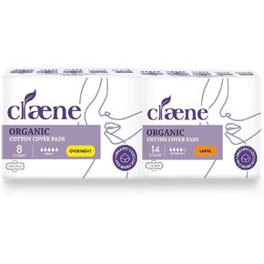 Organic Cotton Cover Pads, Menstrual Large&Overnight Pads for Women, Unscented, Breathable, Natural Sanitary Napkins with Wings (Large&Maxi Pads)