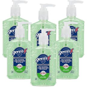 Germ-x Advanced Hand Sanitizer with Aloe and Vitamin E, Moisturizing Gel, Instant and No Rinse Formula, Pump Bottle, Back to School Supplies College, 8 Fl Oz (Pack of 6)