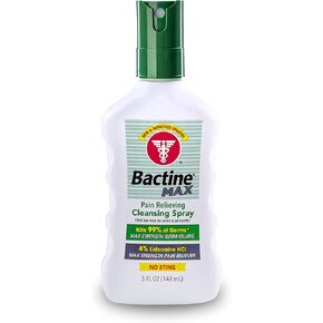 Bactine MAX First Aid Spray - Pain Relief Cleansing Spray with 4% Lidocaine - Numbing Lidocaine Spray Kills 99.9% of Germs - Pain + Itch Relief for Minor Cuts & Scrapes, Burns & Bug Bites - 5 oz