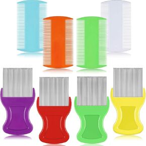 8 Pieces Flea Lice Combs Double Sided Lice Removal Comb Hair Grooming Comb with Metal Teeth (Orange, Blue, Purple, White, 3.5 x 2 Inch, 3.54 x 1.57 Inch)