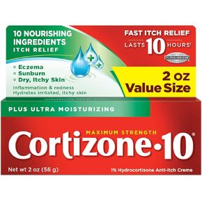 Cortizone 10 Maximum Strength Ultra Soothing Anti-Itch Cream, 1% Hydrocortisone Creme, 2 oz.