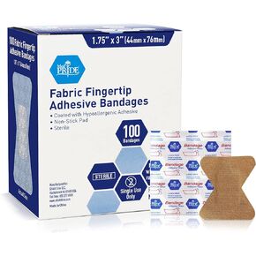 MED PRIDE Sterile Fabric Fingertip Adhesive Bandages 1.75'' x 3'' [100 Count]- First Aid Finger Bandages Coated with Hypoallergenic Adhesive- Latex-Rubber Free Wound Care Bandages- Individual Wrapped in Kuwait