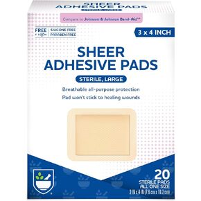 Rite Aid Sheer Adhesive Bandages with Sterile Non Stick Pad, 3" x 4" - 20 Count | Wound Care/First Aid Supplies | Bandage Wrap | Medical Tape for Skin Bandages in Saudi Arabia