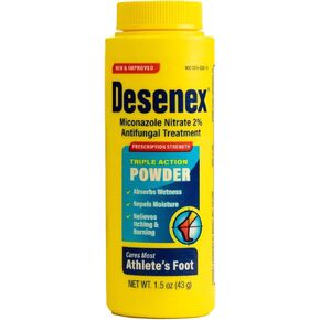 Desenex Anti-Fungal Foot Powder, Cures Most Athlete’s Foot, 2% Miconazole Nitrate, Helps Relieve Itching, Burning & Scaling, Attacks & Absorbs Moisture, AllDay Odor Control for Fresh Feet, 1.5ozBottle
