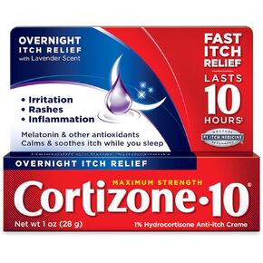 Cortizone 10 Maximum Strength Overnight Anti-Itch Cream, 1% Hydrocortisone Creme, Lavender Scent, 1 oz.