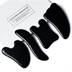 Rena Chris Guasha Massage Tool, 4 Pcs Gua Sha Facial Tool, Guasha Board for SPA Acupuncture Therapy Trigger Point Treatment, Gua Sha Scraping Massage Tool（Black）