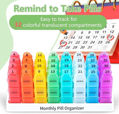 Zoksi Monthly Pill Organizer 3 Times a Day, One Month Pill Box Organizer Morn-Noon-Eve, 30 Day Pill Case for Travel, 31 Day Medicine Organizer with 32 Removable Compartments for All Meds in Kuwait