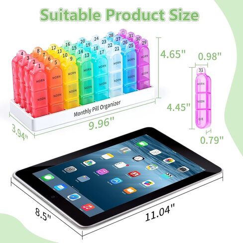 Zoksi Monthly Pill Organizer 3 Times a Day, One Month Pill Box Organizer Morn-Noon-Eve, 30 Day Pill Case for Travel, 31 Day Medicine Organizer with 32 Removable Compartments for All Meds in Kuwait