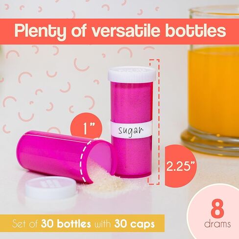Top Class Ventures Pink Empty Pill Bottles with Caps – Plastic Pink Prescription Medicine Bottles – 8 Dram - Small Travel Size, Medication Organizer, Nurse Graduation Party Favors - 30 Pack in Kuwait