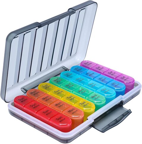 Windtrace Pill Organizer 4 Times a Day,Pill Box 7 Day,Weekly Pill Case Daily for Travel,Moisture-Proof Design to Hold Vitamins, Supplements and Medication in Kuwait