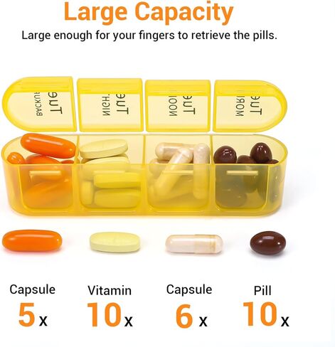 Windtrace Pill Organizer 4 Times a Day,Pill Box 7 Day,Weekly Pill Case Daily for Travel,Moisture-Proof Design to Hold Vitamins, Supplements and Medication in Kuwait