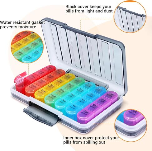 Windtrace Pill Organizer 4 Times a Day,Pill Box 7 Day,Weekly Pill Case Daily for Travel,Moisture-Proof Design to Hold Vitamins, Supplements and Medication in Kuwait