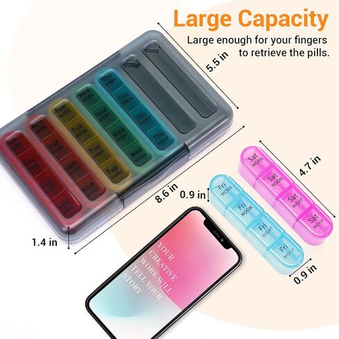 Windtrace Pill Organizer 4 Times a Day,Pill Box 7 Day,Weekly Pill Case Daily for Travel,Moisture-Proof Design to Hold Vitamins, Supplements and Medication in Kuwait