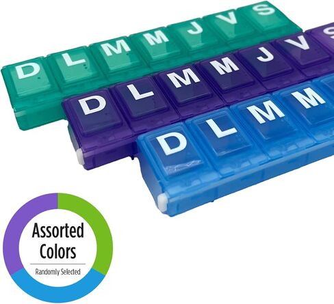 EZY DOSE Weekly Pill Organizer, Medicine Box, and Vitamin Planner, Travel Pill Planner, 7-Sided, Color May Vary, Spanish Imprints in Saudi Arabia