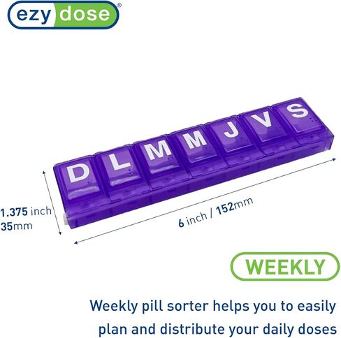 EZY DOSE Weekly Pill Organizer, Medicine Box, and Vitamin Planner, Travel Pill Planner, 7-Sided, Color May Vary, Spanish Imprints in Saudi Arabia