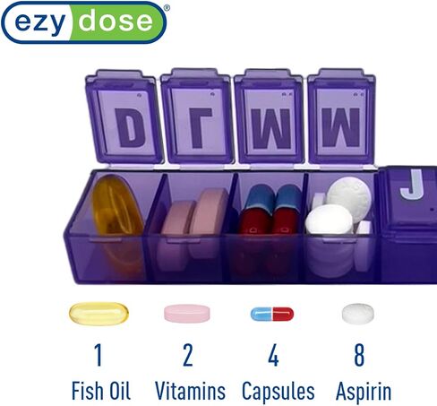 EZY DOSE Weekly Pill Organizer, Medicine Box, and Vitamin Planner, Travel Pill Planner, 7-Sided, Color May Vary, Spanish Imprints in Saudi Arabia
