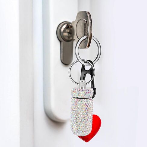 2Pack Cute Bling Rhinestones Pill Container, Waterproof Keychain Pill Holder, Portable Pill Box for Purse, Small Reusable Crystal Pill Bottle Storage Case with Keychain for Outdoor Travel(Silver,Pink) in Saudi Arabia