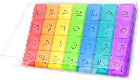 منظم أقراص دواء أسبوعي 4 مرات يوميا في اليوم، حقيبة سفرية 7 أيام لأقراص دواء مضادة للغبار، حاوية تذكيرية للسفر مع مساحات كبيرة للفيتامينات وزيت السمك/المكملات الغذائية in Kuwait