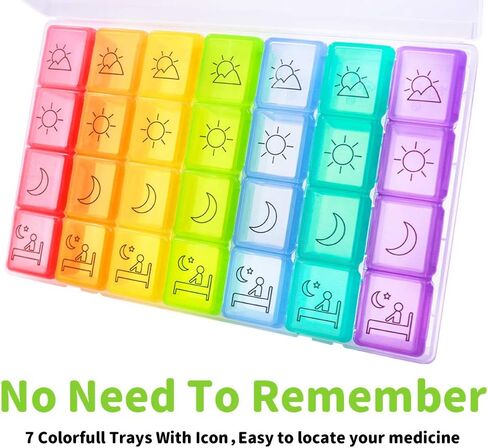 منظم أقراص دواء أسبوعي 4 مرات يوميا في اليوم، حقيبة سفرية 7 أيام لأقراص دواء مضادة للغبار، حاوية تذكيرية للسفر مع مساحات كبيرة للفيتامينات وزيت السمك/المكملات الغذائية in Kuwait