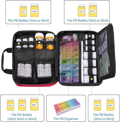 CURMIO Pill Bottle Organizer Portable Medicine Bag, Lockable Prescription Bottle Storage for Pill Bottles, Vitamins, Medical Supplements for Home Storage and Travel, Black (Empty Medicine Bag) in Kuwait