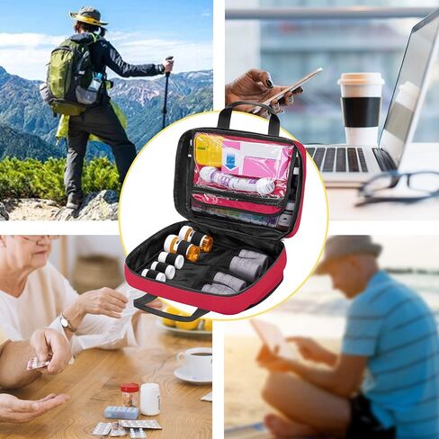 CURMIO Pill Bottle Organizer Portable Medicine Bag, Lockable Prescription Bottle Storage for Pill Bottles, Vitamins, Medical Supplements for Home Storage and Travel, Black (Empty Medicine Bag) in Kuwait