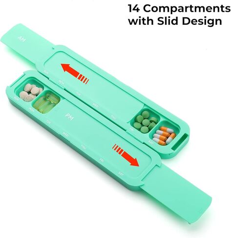 منظم حبوب الدواء الأسبوعي من تافكوني مرتين في اليوم، منظم الأدوية 7 أيام صباحًا ومساءً، 14 حجرة لصناديق حبوب الدواء اليومية للأدوية/المكملات (رمادي) in Kuwait