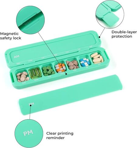 منظم حبوب الدواء الأسبوعي من تافكوني مرتين في اليوم، منظم الأدوية 7 أيام صباحًا ومساءً، 14 حجرة لصناديق حبوب الدواء اليومية للأدوية/المكملات (رمادي) in Kuwait