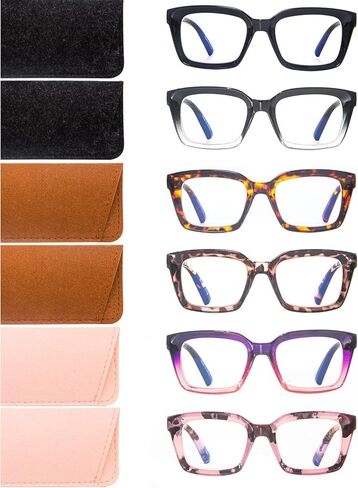 Areyeth Retro Oversized Blue Light Blocking Reading Glasses for Women Oprah Style Large Thick Frame Ladies Reader with Spring Hinge (Six colors, 2.25) in Kuwait