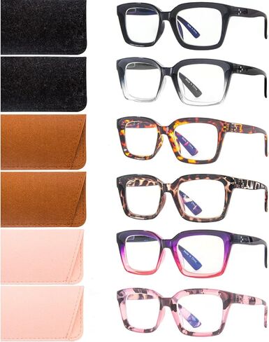 Areyeth Retro Oversized Blue Light Blocking Reading Glasses for Women Oprah Style Large Thick Frame Ladies Reader with Spring Hinge (Six colors, 2.25) in Kuwait