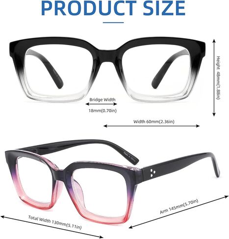 Areyeth Retro Oversized Blue Light Blocking Reading Glasses for Women Oprah Style Large Thick Frame Ladies Reader with Spring Hinge (Six colors, 2.25) in Kuwait