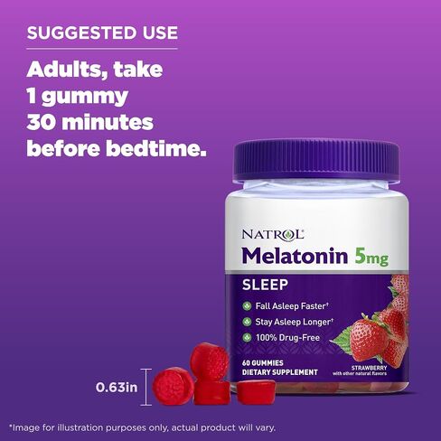 Natrol Melatonin 5mg, Dietary Supplement for Restful Sleep, 90 Strawberry-Flavored Gummies, 45 Day Supply in Saudi Arabia