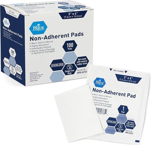 MED PRIDE Sterile Non-Adherent Pads| 100-Pack, 2"x 3"|Non-Adhesive Wound Dressing| Highly Absorbent & Non-Stick, Painless Removal-Switch| Individually Wrapped for Extra Protection in Kuwait