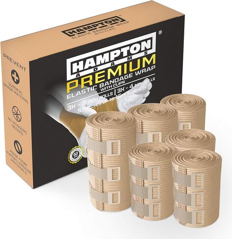 (6 عبوات) غلاف ضمادة مرنة | أغلفة مرنة خالية من اللاتكس للالتواءات الطبية والرياضية والإصابات ولفائف الساق ولف الكاحل وضغط القدم | ضمادة ضغط قطنية + 6 مشابك إضافية in Kuwait