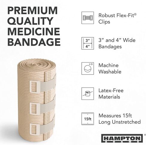 (6 عبوات) غلاف ضمادة مرنة | أغلفة مرنة خالية من اللاتكس للالتواءات الطبية والرياضية والإصابات ولفائف الساق ولف الكاحل وضغط القدم | ضمادة ضغط قطنية + 6 مشابك إضافية in Kuwait