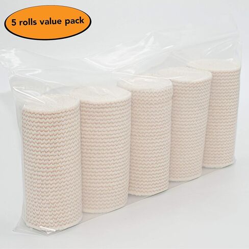 Hospora Thick Latex-Free Compression Cotton Elastic Bandage (4 inches, 5 Rolls) in Saudi Arabia