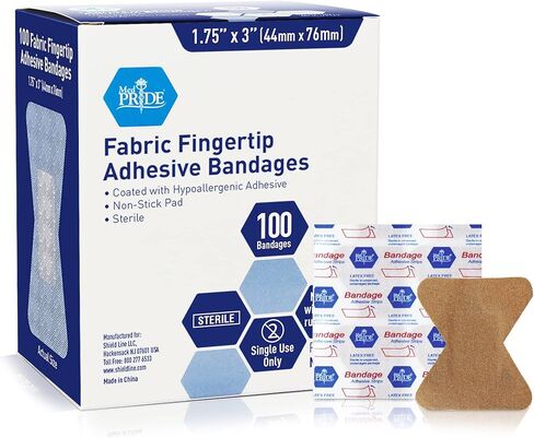 ضمادات لاصقة من القماش المعقم من MED PRIDE مقاس 1.75 بوصة × 3 بوصة [عدد 100] - ضمادات أصابع الإسعافات الأولية مغلفة بمادة لاصقة مضادة للحساسية - ضمادات للعناية بالجروح خالية من المطاط واللاتكس - ملفوفة بشكل فردي in Saudi Arabia