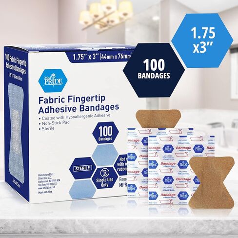 ضمادات لاصقة من القماش المعقم من MED PRIDE مقاس 1.75 بوصة × 3 بوصة [عدد 100] - ضمادات أصابع الإسعافات الأولية مغلفة بمادة لاصقة مضادة للحساسية - ضمادات للعناية بالجروح خالية من المطاط واللاتكس - ملفوفة بشكل فردي in Saudi Arabia